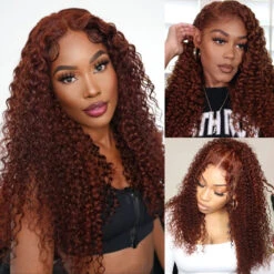 #33 Auburn Reddish Brown Color 4x4 HD Transparent Lace Closure Human Hair Wigs -Ethereal Hair Shop 700 33 redish brown lace wigs 8
