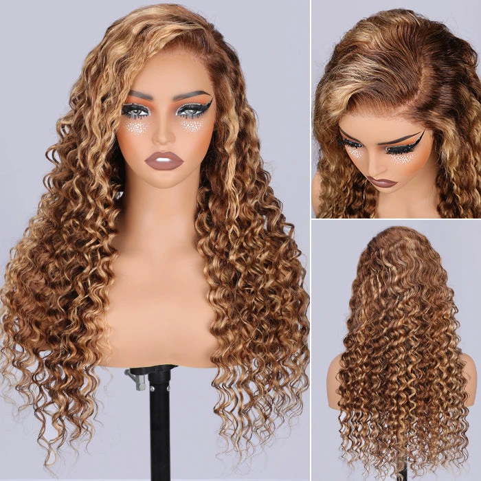 Highlights Pre Plucked 360 Transparent Lace Frontal Wig Straight Deep Wave Human Hair Wigs 11 Highlights Pre Plucked 360 Transparent Lace Frontal Wig Straight Deep Wave Human Hair Wigs - Image 9