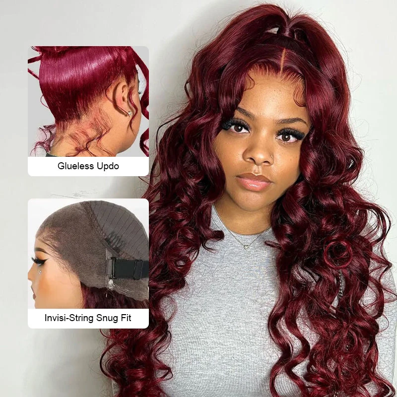 99J Burgundy Invisi-Pull String 360 Full Lace Frontal Wig Glueless HD Lace Human Hair Wigs 4 99J Burgundy Invisi-Pull String 360 Full Lace Frontal Wig Glueless HD Lace Human Hair Wigs - Image 2