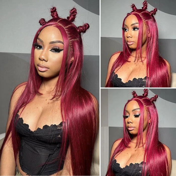 99J Burgundy Invisi-Pull String 360 Full Lace Frontal Wig Glueless HD Lace Human Hair Wigs 10 99J Burgundy Invisi-Pull String 360 Full Lace Frontal Wig Glueless HD Lace Human Hair Wigs - Image 8
