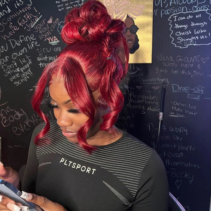 99J Burgundy Invisi-Pull String 360 Full Lace Frontal Wig Glueless HD Lace Human Hair Wigs 7 99J Burgundy Invisi-Pull String 360 Full Lace Frontal Wig Glueless HD Lace Human Hair Wigs - Image 5