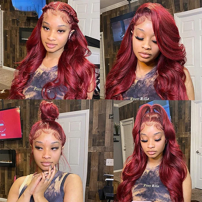 99J Burgundy Invisi-Pull String 360 Full Lace Frontal Wig Glueless HD Lace Human Hair Wigs 6 99J Burgundy Invisi-Pull String 360 Full Lace Frontal Wig Glueless HD Lace Human Hair Wigs - Image 4