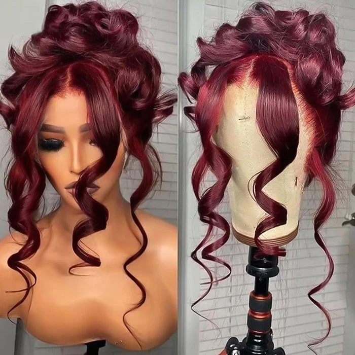 99J Burgundy Invisi-Pull String 360 Full Lace Frontal Wig Glueless HD Lace Human Hair Wigs 3 99J Burgundy Invisi-Pull String 360 Full Lace Frontal Wig Glueless HD Lace Human Hair Wigs