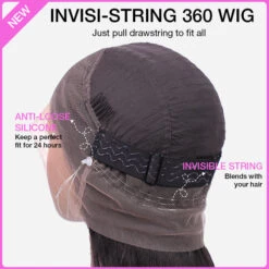 Invisi-String Straight 360 HD Lace Wig Human Hair Snug Fit Glueless Wig Pre Bleached Knots Lace Parting Anywhere -Ethereal Hair Shop 700 360 hidden strap cap 33
