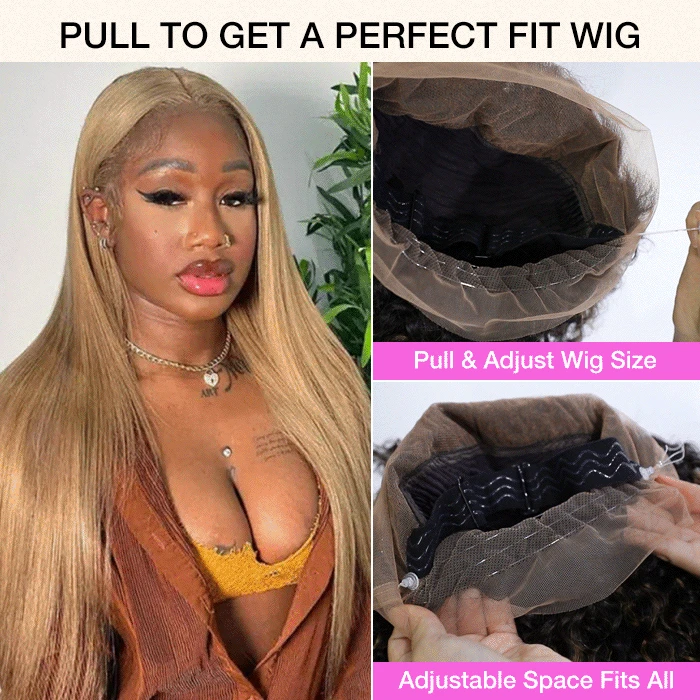 #27 Honey Blonde Color Invisible-Pull String 360 Lace Frontal Wigs Glueless HD Lace Wigs With Pre Plucked 10 #27 Honey Blonde Color Invisible-Pull String 360 Lace Frontal Wigs Glueless HD Lace Wigs With Pre Plucked - Image 8