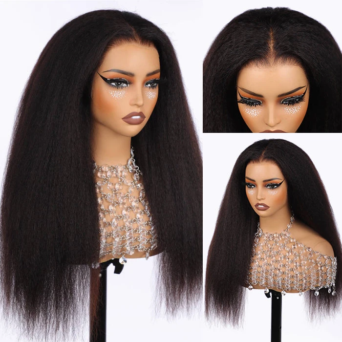 Kinky Straight Human Hair 13x6 Glueless Undetectable HD Lace Front Wigs For Women Pre Bleached And Pre Plucked Hairline 7 Kinky Straight Human Hair 13x6 Glueless Undetectable HD Lace Front Wigs For Women Pre Bleached And Pre Plucked Hairline - Image 5