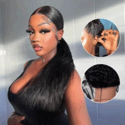 Glueless 360 Full Lace Frontal Straight Wigs With Invisi-String Affordable Snug Fit Human Hair Wigs Lace Parting Anywhere -Ethereal Hair Shop 700 360 straight invisi string 16