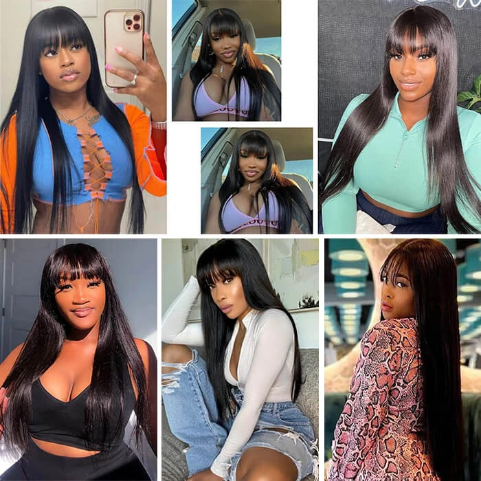 Glueless Human Hair Wigs With Bangs For Black Women Straight 2x4 HD Lace Wigs With Bangs 8 Glueless Human Hair Wigs With Bangs For Black Women Straight 2x4 HD Lace Wigs With Bangs - Image 6