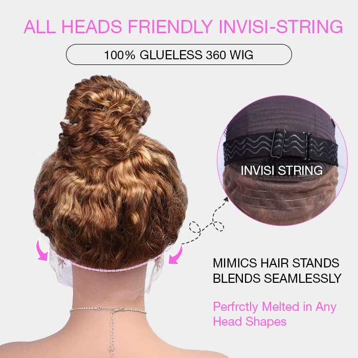 Highlight Ombre Color Deep Wave Invisi-String Snug Fit 360 HD Transparent Lace Frontal Wig Glueless Human Hair 7 Highlight Ombre Color Deep Wave Invisi-String Snug Fit 360 HD Transparent Lace Frontal Wig Glueless Human Hair - Image 5