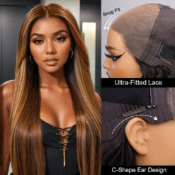 Ready & Go Blonde Highlight Straight Wig Upgrade 8*5 Pre Cut Lace Closure Wigs For Sale #P4/27 Color -Ethereal Hair Shop 700 4 27 highlight ready go wig 4