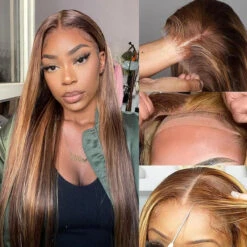 Ready & Go Blonde Highlight Straight Wig Upgrade 8*5 Pre Cut Lace Closure Wigs For Sale #P4/27 Color -Ethereal Hair Shop 700 4 27 highlight ready go wig 5