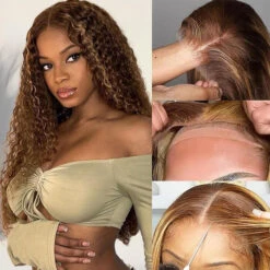 Highlight Deep Wave Ready & Go Glueless Wig 8*5 Pre Cut Lace Closure Wigs #P4/27 Color -Ethereal Hair Shop 700 4 27 highlight ready go wig 6