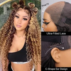 Highlight Deep Wave Ready & Go Glueless Wig 8*5 Pre Cut Lace Closure Wigs #P4/27 Color -Ethereal Hair Shop 700 4 27 highlight ready go wig 7