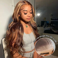 C-Shape Ear Design Body Wave 4/27 Highlight Color Glueless 8x5 HD Lace Wigs With Pre-Plucked Hairline -Ethereal Hair Shop 700 4 27 highlight ready go wig 9