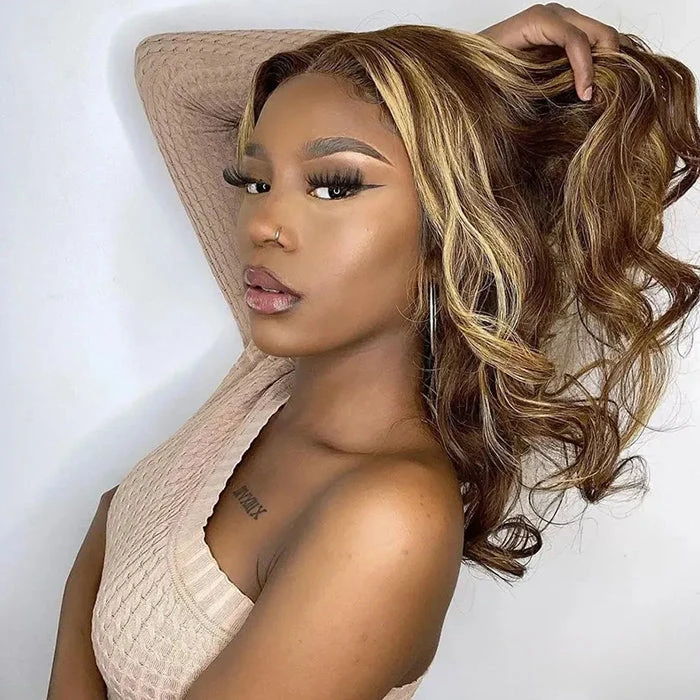 Highlight Color Short Loose Body Wave Pre Cut 8×5 HD Lace Wear Go Glueless Human Hair Wigs 220% Density 4 Highlight Color Short Loose Body Wave Pre Cut 8×5 HD Lace Wear Go Glueless Human Hair Wigs 220% Density - Image 2