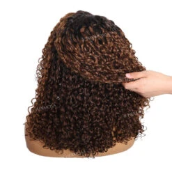 Glueless 4C Edges Hairline Curly Wigs Ombre Brown 13x4 Frontal HD Lace Human Hair Pre Everything Wigs For Women -Ethereal Hair Shop 700 4C Edges Ombre Black Brown 11