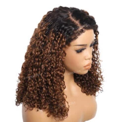 Glueless 4C Edges Hairline Curly Wigs Ombre Brown 13x4 Frontal HD Lace Human Hair Pre Everything Wigs For Women -Ethereal Hair Shop 700 4C Edges Ombre Black Brown 8