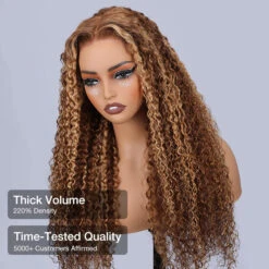 Highlight Curly Lace Front Wigs #4/27 Color Brazilian Remy Human Hair Wig Pre Plucked -Ethereal Hair Shop 700 4 27 highlight lace wigs 12