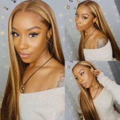 4/27 Highlight Brown Straight Wig 13x4 13x6 HD Lace Front Wigs Honey Blonde Human Hair Wigs -Ethereal Hair Shop 700 4 27 highlight lace wigs 16