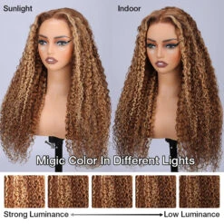 Highlight Curly Lace Front Wigs #4/27 Color Brazilian Remy Human Hair Wig Pre Plucked -Ethereal Hair Shop 700 4 27 highlight lace wigs 17