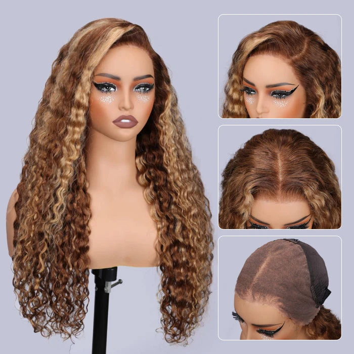 Highlight Water Wave Lace Frontal Human Hair Wigs #4/27 Color Brazilian Pre-plucked Lace Wig 4 Highlight Water Wave Lace Frontal Human Hair Wigs #4/27 Color Brazilian Pre-plucked Lace Wig - Image 2