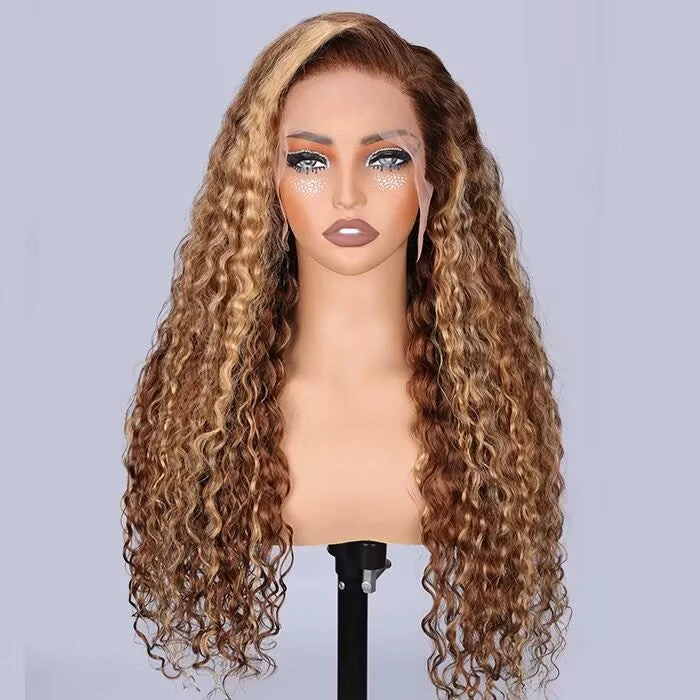 Highlight Water Wave Lace Frontal Human Hair Wigs #4/27 Color Brazilian Pre-plucked Lace Wig 6 Highlight Water Wave Lace Frontal Human Hair Wigs #4/27 Color Brazilian Pre-plucked Lace Wig - Image 4