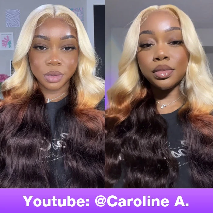 613 Blonde Ombre Lace Front Wig Brazilian Body Wave Human Hair Wigs Pre Plucked 6 613 Blonde Ombre Lace Front Wig Brazilian Body Wave Human Hair Wigs Pre Plucked - Image 4