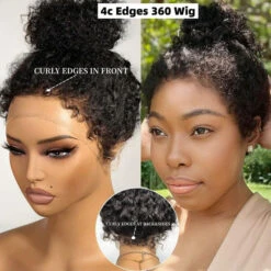 4C Curly Edges Invisi-String Snug Fit 360 Curly Lace Front Human Hair Wig Pre Bleached Knots With Curly Baby Hair All Around -Ethereal Hair Shop 700 4c 360 hidden strap cap 1