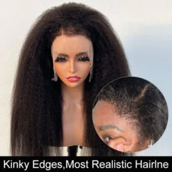 Kinky Edges Hairline Glueless Kinky Straight HD Lace Front Human Hair Wigs Pre Bleached -Ethereal Hair Shop 700 4c edges lace wigs 44