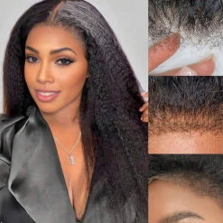 Glueless 4C Kinky Edge Hairline Kinky Straight Human Hair Wigs Pre Cut Lace 8x5 13x4 360 HD Lace Frontal Wigs 220% Density -Ethereal Hair Shop 700 4c edges lace wigs 90