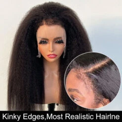 Glueless 4C Kinky Edge Hairline Kinky Straight Human Hair Wigs Pre Cut Lace 8x5 13x4 360 HD Lace Frontal Wigs 220% Density -Ethereal Hair Shop 700 4c edges lace wigs 96