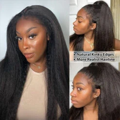 Glueless 4C Kinky Edge Hairline Kinky Straight Human Hair Wigs Pre Cut Lace 8x5 13x4 360 HD Lace Frontal Wigs 220% Density -Ethereal Hair Shop 700 4c edges lace wigs 97