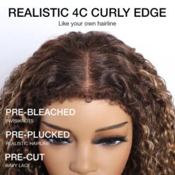 Glueless 4c Edge Blonde Highlight Curly Human Hair Lace Wig 13X4 13X6 Undetectable HD Lace Front Wig -Ethereal Hair Shop 700 4c highlight lace wig 4