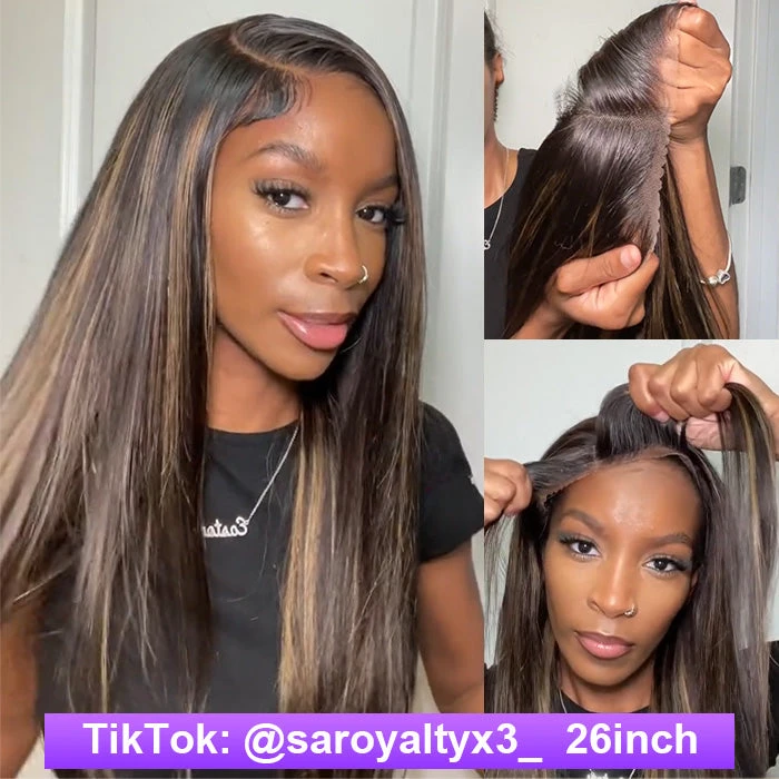 Blonde Highlight HD Lace Closure Wigs #M1B/27 Color Glueless Ready & Go Wig 11 Blonde Highlight HD Lace Closure Wigs #M1B/27 Color Glueless Ready & Go Wig - Image 9