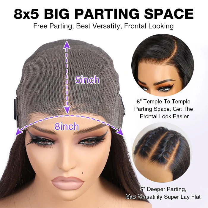 Glueless Yaki Straight Wig 8x5 Pre-Cut Lace Closure Human Hair Wigs With Pre Plucked Hairline 11 Glueless Yaki Straight Wig 8x5 Pre-Cut Lace Closure Human Hair Wigs With Pre Plucked Hairline - Image 9