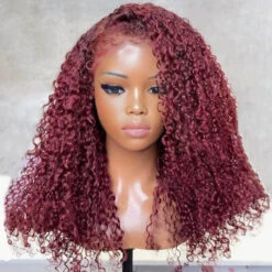 220% Density 4C Curly Edges Colored Wig 13x6 Full Lace Human Hair Glueless Wig With Curly Baby Hair -Ethereal Hair Shop 700 99J Burgundy curly edges lace wig 2