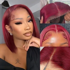 99J Burgundy 13x4 Short Bob Lace Front Wigs For Black Women Pre Plucked Glueless Human Hair Wigs 17 99J Burgundy 13x4 Short Bob Lace Front Wigs For Black Women Pre Plucked Glueless Human Hair Wigs -Ethereal Hair Shop 700 99J bob wig 5
