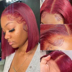 220% Density Short Straight Bob Wigs 13x4 HD Lace Front Wigs Pre Plucked & Bleached Knots Glueless Human Hair Wig -Ethereal Hair Shop 700 99J bob wig 8