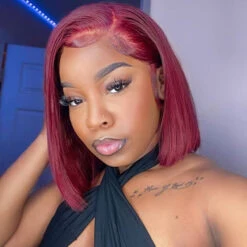 220% Density Short Straight Bob Wigs 13x4 HD Lace Front Wigs Pre Plucked & Bleached Knots Glueless Human Hair Wig -Ethereal Hair Shop 700 99J bob wig 9