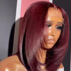 Glueless Layered Cut Straight Bob Lace Front Human Hair Wigs Ombre Highlight Colored Lace Frontal Wig -Ethereal Hair Shop 700 99J layered cut straight bob wigjpg 2