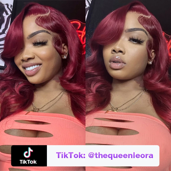 99J Burgundy 13x4 HD Lace Front Pre Plucked Colored Human Hair Wigs 4 99J Burgundy 13x4 HD Lace Front Pre Plucked Colored Human Hair Wigs - Image 2