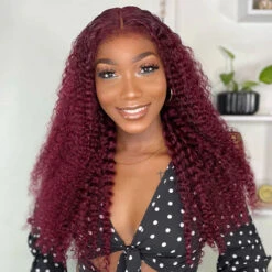 4C Curly Edges Hairline Wig 99J Burgundy Color 13x6 Full HD Lace Glueless Human Hair Curly Wigs -Ethereal Hair Shop 700 99j 4c curly edges lace wig 1