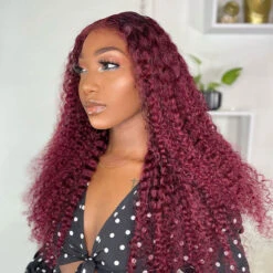4C Curly Edges Hairline Wig 99J Burgundy Color 13x6 Full HD Lace Glueless Human Hair Curly Wigs -Ethereal Hair Shop 700 99j 4c curly edges lace wig 3