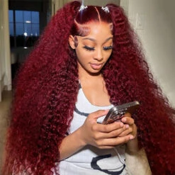 99J Burgundy Wig 13*6 Deep Wave HD Lace Frontal Wigs Pre Plucked Virgin Human Hair Wigs -Ethereal Hair Shop 700 99j burgundy 13 6 lace wigs 1
