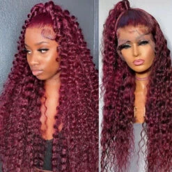 99J Burgundy Wig 13*6 Deep Wave HD Lace Frontal Wigs Pre Plucked Virgin Human Hair Wigs -Ethereal Hair Shop 700 99j burgundy 13 6 lace wigs 2 3