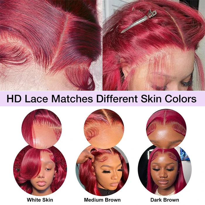 99J Burgundy 4x4 HD Lace Closure Human Hair Wig With Pre Plucked Hairline 14 99J Burgundy 4x4 HD Lace Closure Human Hair Wig With Pre Plucked Hairline - Image 12