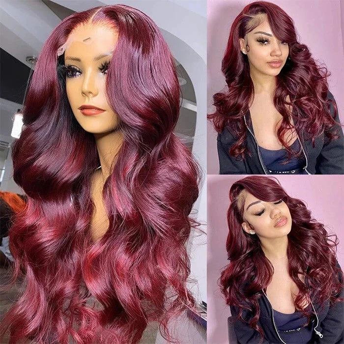 99J Burgundy 4x4 HD Lace Closure Human Hair Wig With Pre Plucked Hairline 4 99J Burgundy 4x4 HD Lace Closure Human Hair Wig With Pre Plucked Hairline - Image 2