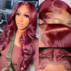 99J Burgundy 4x4 HD Lace Closure Human Hair Wig With Pre Plucked Hairline 18 99J Burgundy 4x4 HD Lace Closure Human Hair Wig With Pre Plucked Hairline -Ethereal Hair Shop 700 99j lace wig 15