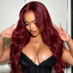 99J Burgundy 4x4 HD Lace Closure Human Hair Wig With Pre Plucked Hairline