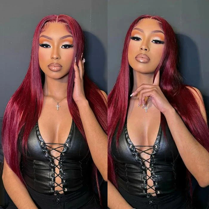 99J Burgundy 4x4 HD Lace Closure Human Hair Wig With Pre Plucked Hairline 7 99J Burgundy 4x4 HD Lace Closure Human Hair Wig With Pre Plucked Hairline - Image 5